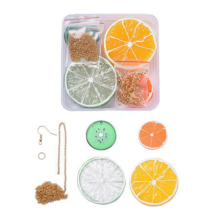 DIY Earring Making, with Resin Fruit Pendants, Brass Earring Hooks and Cable Chains, Golden, 86x85x28mm