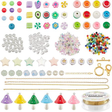 PandaHall Elite 933pcs Beaded Jewelry Making Kit Y2K Choker Necklace Bracelet Making Seed Beads Polymer Clay Beads Flower Fruit Beads with Chain and Thread for Women Summer Beach Boho Jewelry Making