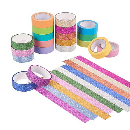 PandaHall Elite 20 Rolls 10 Color Glitter Masking Painters Tape Set Colored Masking Tape for DIY Crafts Scrapbooking Masking Paper Decoration Tape School Supplies