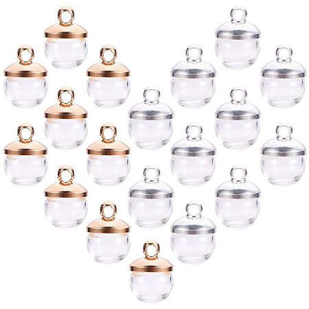PandaHall Elite 50 pcs 8mm Mini Empty Clear Glass Globe Bottles with Silver & Light Gold Brass Bails Cap for Earring Pendant DIY Jewelry Making