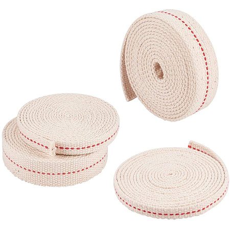 PandaHall Elite 8 Yards 4 Sizes Flat Cotton Wick Oil Lantern Wick for Paraffin Oil or Kerosene Based Lanterns and Oil Lamps with Genuine Red Stitch (0.3”, 0.4”, 0.7”, 0.9”)