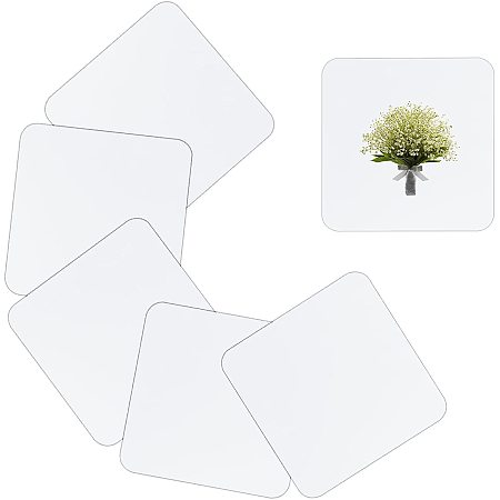 SUNNYCLUE DIY 6Pcs Square White Coasters for Craft MDF Hardboard Sublimation Blank Coaster Heat Transfer Absorbent Unfinished Coasters 3.5 inch Car Cup Mat for Drink Cork Base