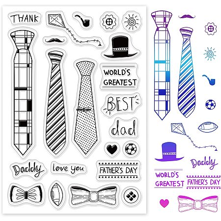 GLOBLELAND Tie Clear Stamps Transparent Silicone Stamp Bow Hat Father's Day for Card Making Decoration and DIY Scrapbooking