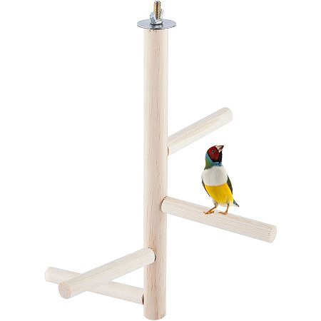 AHANDMAKER Bird Perch Natural Wood Top Wooden Branches, Branches Stand Toys, Bird Perch Stick Activity Branches Climbing Stairs for Conure Parakeet Budgie Cockatiels Lovebirds