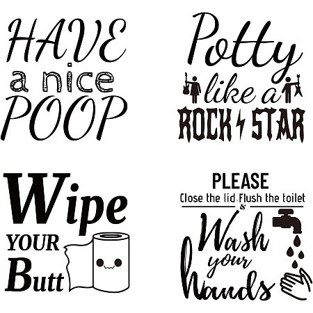 SUPERDANT 4 Style Bathroom Vinyl Wall Stickers Funny Wipe Stikcer Have A Nice Poop Toilet Wall Art Sticker Black Wall Decals for Bathroom Toilet Shower Room Wall Decoration