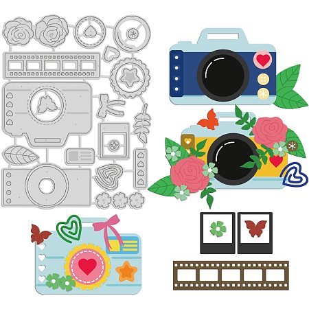 GLOBLELAND Art Camera and Flower Die Cuts Butterfly Photo Embossing Template Mould Love and Daisies Carbon Steel Die Set for Scrapbooking Card DIY Craft