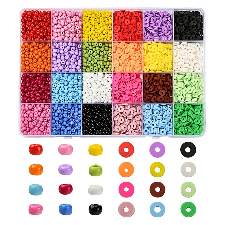 Honeyhandy DIY Heishi & Seed Beads Making Finding Kit, Including Baking Paint & Opaque Glass Seed Beads, Disc Polymer Clay Beads, , Mixed Color, Beads: 3600pc/set