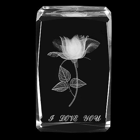 GLOBLELAND 3D Laser Crystal Rose Flower with Gift Box Crystal Glass Cube Paperweight for Wedding Birthday Anniversary, 2x2x3.14 inch