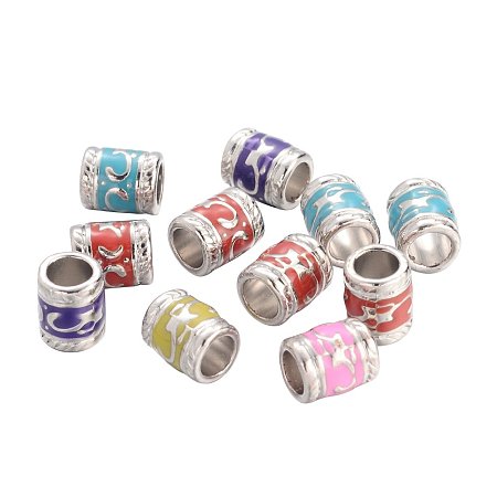 ARRICRAFT 100PCS Mixed Color Tube Alloy European Beads with Enamel, About 7mm Wide, 8.5mm Long