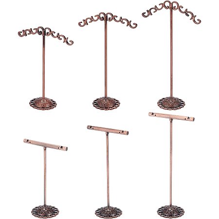 FINGERINSPIRE 6pcs Metal Earring T Bar Stand Iron T Bar Earring Display Holder Red Copper Ear Studs Organizer Rack for Retail Display Or Jewelry Photography Props【2 Style, 3 Heights of Each Style】