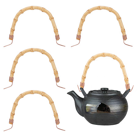 PandaHall Elite 4Pcs U-shape Bamboo Brass Teapot Handle, DIY Replacement Kung Fu Teapot Accessories Supplies, Wheat, 108x173x10.5mm