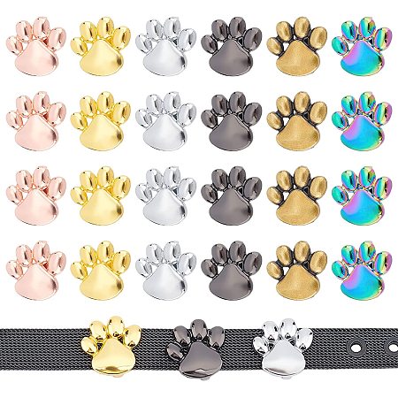 PandaHall Elite 24pcs Paw Print Slide Beads, 6 Colors Cat Dog Footprint Slide Charms Doggy Puppy Bear Paw Loose Beads for DIY Craft Flat Bracelet Wristbands Necklace Choker Jewelry Making Hole: 11x2mm