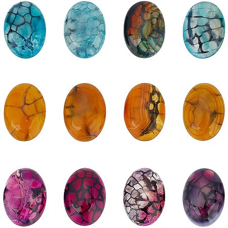SUPERFINDINGS 12pcs 3 Style 25x18mm Natural Oval Dragon Veins Agate Cabochons Flat Back Gemstone Cabochons Healing Chakra Crystal No Hole Stone for Jewelry Craft Making