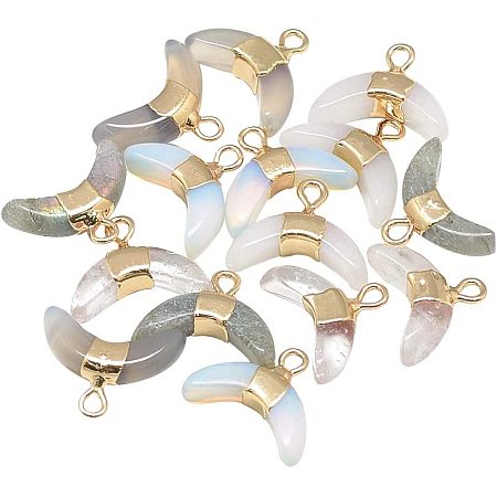 Arricraft 10PCS Gemstone Pendants, Double Horn Pendants with Golden Brass Findings, Crescent Moon Charms, Opalite Pendants for Necklace Jewelry Making