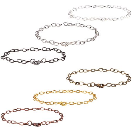 PandaHall Elite 48 pcs 6 Colors Iron Cable Link Chain Bracelet with Lobster Claw Clasps DIY Bracelet Jewelry Making Chain for Men Women