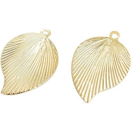 BENECREAT 20Pcs Real 18K Gold Plated Textured Leaf Pendants Brass Charms Metal Pendant Supplies Findings for Jewelry Making