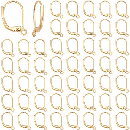 CREATCABIN 1 Box 50pcs Leverback Earring Findings 18K Gold Plated Ear Wire Lever Back Clip Earring Connector with Closed Ring for DIY Jewelry Making 10x15.5x1.5mm
