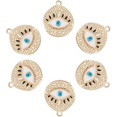 Arricraft 6 Pcs Evils Eye Pendants, Real 18K Gold Plated Evil Eye Brass Charms White Polygon Dangle Charms for DIY Necklace Bracelet Jewelry Making