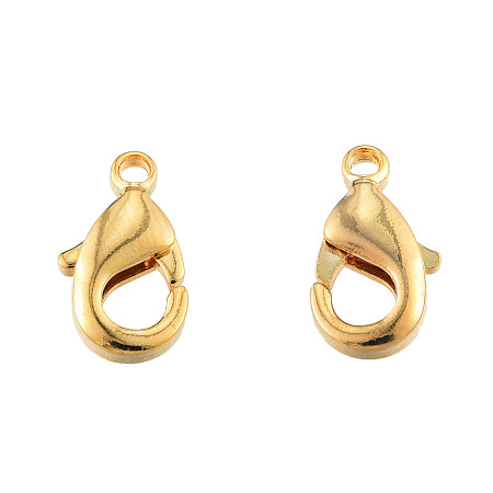 Honeyhandy Brass Lobster Claw Claps, Nickel Free, Real 18K Gold Plated, 10x6x2.5mm, Hole: 1mm