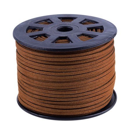 NBEADS 3mm Saddle Brown Micro Fiber Flat Faux Suede Leather Cords Strip Cord Lace Beading Thread Braiding String 100 Yards/Roll for Jewelry Making