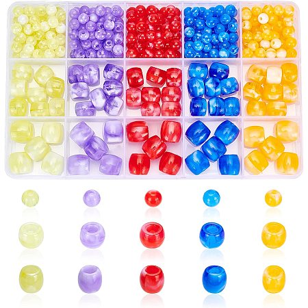 PandaHall Elite Barrel Glass Beads, 315pcs 5 Colors Round Acrylic Beads European Beads Large Hole Spacer Loose Beads for Friendship Bracelet Necklace Hair Braid Keychain, 6/9/11.5mm
