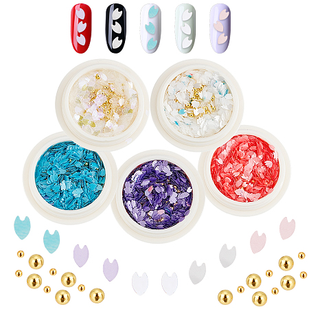 OLYCRAFT 5 Boxes Nail Sequins Sakura Sequins Nail Art Glitter with Metal Ball Cherry Blossom Filling Sequin Resin Epoxy Art Craft Paint Glitters for Nail Art Craft Makeup Hair Decoration - 5 Colors