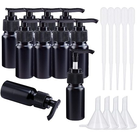 Pandahall Elite 10 Packs Empty Aluminum Bottle 1oz Small Aluminum Pump Bottle Refillable Lotion Bottle with Dropper and Funnel for Soap Lotion Shampoo Cleaning Solution Essential Oil, Black