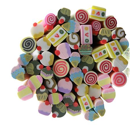 NBEADS 1 Bag of Handmade Polymer Clay Slices Nail Art Tips Stickers for 3D Nail Decorations, Mixed Color; 50pcs/Bag