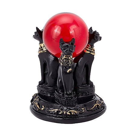 AHANDMAKER Triple Egyptian Bast Bastet Cats Crystal Ball Display Stand Black Sphere Ball Base Resin Crystal Ball Holder Bracket Gemstone for Display Small Collection Stone Figurines Home Office Decor