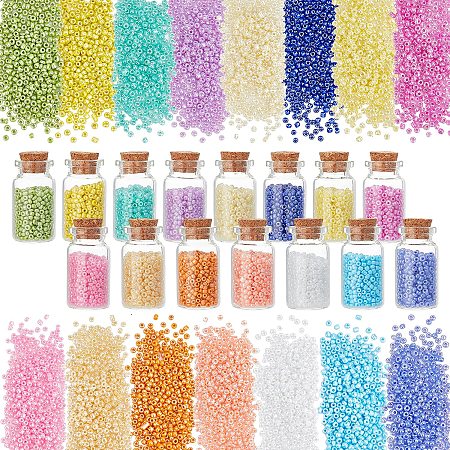 PandaHall Elite 9990pcs 12/0 Glass Seed Beads, 15 Color Waist Beads 2mm Mini Seed Beads Round Pony Bead with 10ml Wishing Jar Bottle for DIY Bracelet Necklaces Jewelry Making Supplies