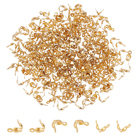 NBEADS 300 Pcs 304 Stainless Steel Bead Tips, Golden Calotte Ends Open Clamshell Fold-Over Bead Tips Knot Covers End Caps Knots Crimp Findings for Jewelry Making Bracelets Necklaces