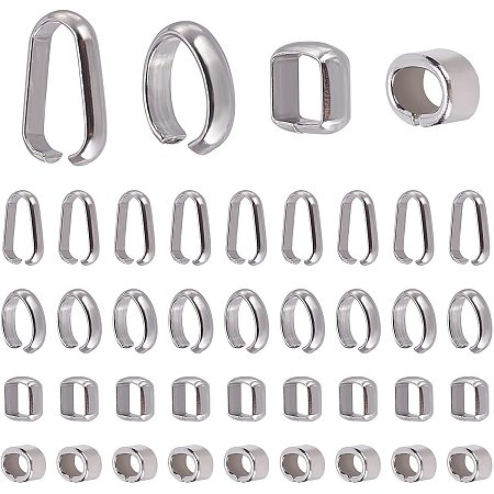 PandaHall Elite 200pcs 4 Styles Stainless Steel Pinch Bail Clasp Snap Clip Bail Hooks Necklace Clasps Closures Square Oval Bead Pendant Connector Ring for Dangle Jewelry Necklace DIY Craft