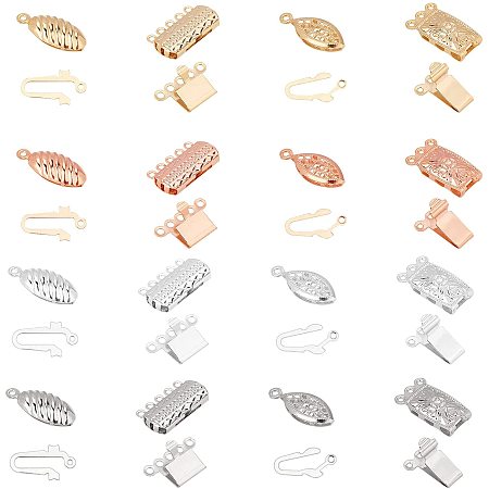 UNICRAFTALE 32 Sets Multi-Strand Clasps 4 Styles Box Clasps 4 Colors Stainless Steel Chain Slide Clasp Lock Necklace Connector for DIY Jewelry Making Extenders Slide Lock Clasp