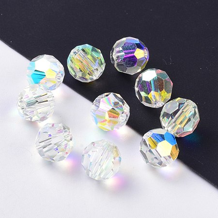 Honeyhandy Imitation Austrian Crystal Beads, Grade AAA, Faceted, Round, Clear AB, 4mm, Hole: 0.7~0.9mm