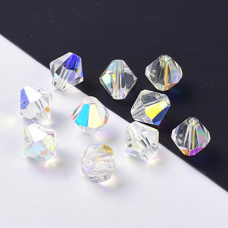 Honeyhandy Imitation Austrian Crystal Beads, Grade AAA, Faceted, Bicone, Clear AB, 3x3mm, Hole: 0.7~0.9mm