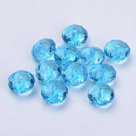 Honeyhandy Transparent Acrylic Beads, Faceted, Rondelle, Deep Sky Blue, 8x5mm, Hole: 1.4mm, about 2700pcs/500g