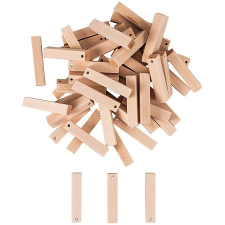 PandaHall Elite 50 pcs Cuboid Undyed Solid Wood Big Pendants for Earring Necklace Jewelry DIY Craft Making Tree Ornaments Hanging Ornament Decorations, Wheat Color