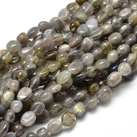 Honeyhandy Natural Labradorite Nuggets Beads Strands, 5~10x6~7x3~7mm, hole: 1mm, about 14.9 inch~15.7 inch
