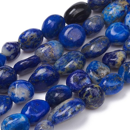 Honeyhandy Natural Lapis Lazuli Beads Strands, Nuggets, Tumbled Stone, 5~10x4~5x3~4mm, Hole: 0.8mm, about 61pcs/strand, 15.35 inch(39cm)
