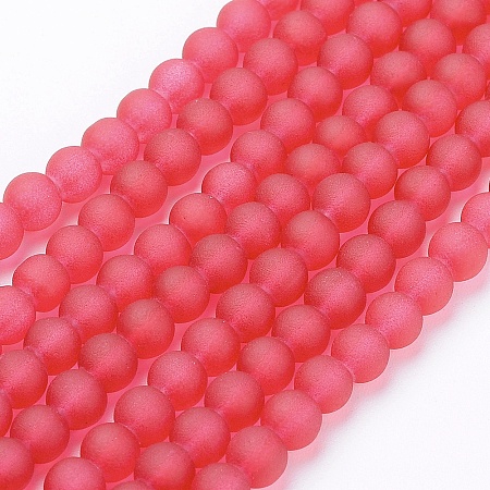Arricraft Transparent Glass Bead Strands, Frosted, Round, Crimson, 4mm, Hole: 1.1~1.6mm, about 200pcs/strand, 31.4 inches