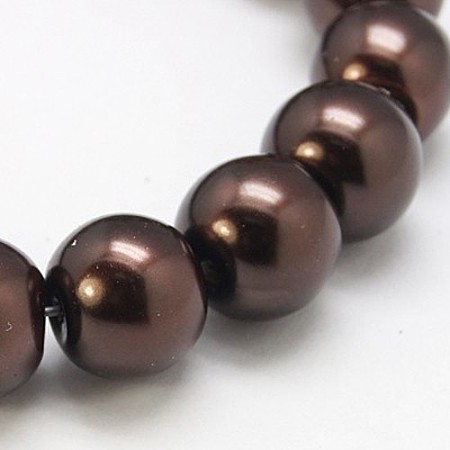 Honeyhandy Glass Pearl Round Loose Beads For Jewelry Necklace Craft Making, Saddle Brown, 6mm, Hole: 1mm, about 140pcs/strand