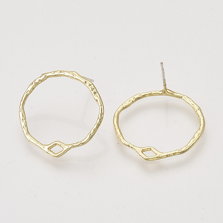Honeyhandy Alloy Stud Earring Findings, with 925 Sterling Silver Pins and Loop, Carved with S925, Ring, Light Gold, 21x22.5mm, Hole: 3x1.5mm, Pin: 0.6mm