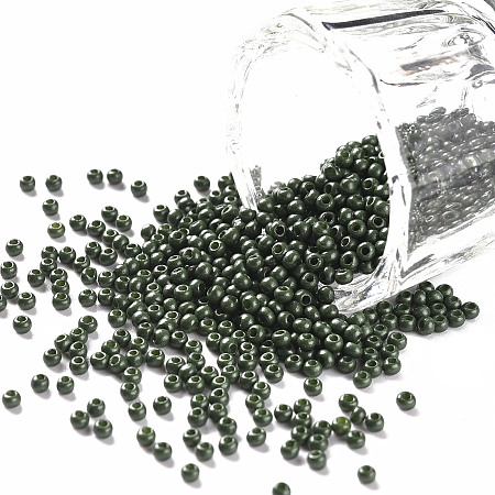 FGB 11/0 Baking Paint Glass Seed Beads, Round, Olive, 2.3x1.5mm, Hole: 1mm, about 5300pcs/50g