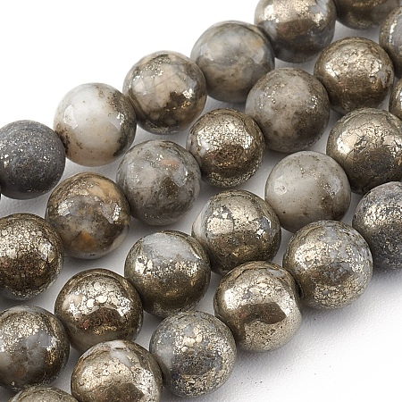 Arricraft Natural Pyrite Beads Strands, Round, 6mm, Hole: 0.6mm, about 66pcs/strand, 15.75 inches(40cm)