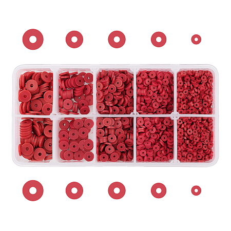 Environmental Handmade Polymer Clay Beads, Disc/Flat Round, Heishi Beads, Dark Red, 11x7x3cm; about 3800~4000pcs/box