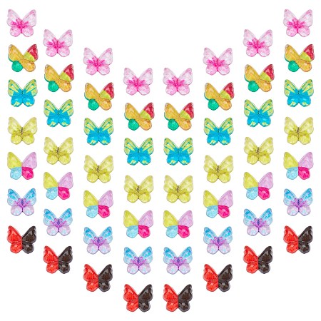 SUNNYCLUE Flat Back Transparent Resin Cabochons, Butterfly, Mixed Color, 9.5x9x2.8mm; 7 colors, 15pcs/color, 105pcs/box