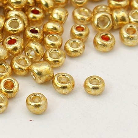 Ornaland 12/0 Glass Seed Beads, Dyed Colors, Round, Gold, 2mm, Hole: 1mm; about 11200pcs/bag