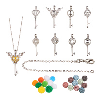 PandaHall Elite 8PCS Hollow Brass Key Platinum Aromatherapy Essential Oil Diffuser Locket Cage Pendant with Necklace Chain, 10 PCS Lava Perfume Beads and 10 PCS Diffusing Balls