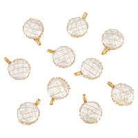 Nbeads 10Pcs Natural Baroque Pearl Keshi Pearl Pendants, with Real 18K Gold Plated Copper Wire Wrapped, Flat Round, Seashell Color, 26.5~30.5x17~18x6~8mm, Hole: 4~5x3~4mm