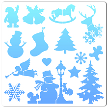 GORGECRAFT PET Plastic Hollow Out Drawing Painting Stencils Templates, Square, Creamy White, Christmas Themed Pattern, 300x300mm